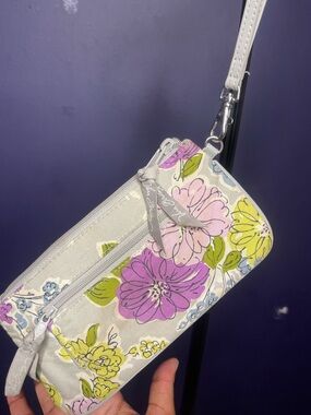 Vera Bradley Gray Floral Wristlet with Pink & Yellow Blooms